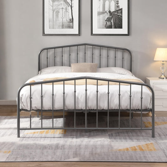 Brand New Gray Vintage Victorian Style Arc Top Metal Platform Bed (3 Sizes)