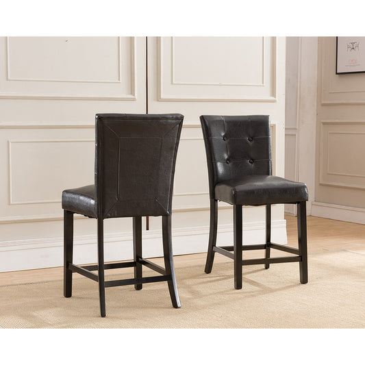 Brand New 2pc Espresso PU Upholstered Parson Wooden Counter Chairs