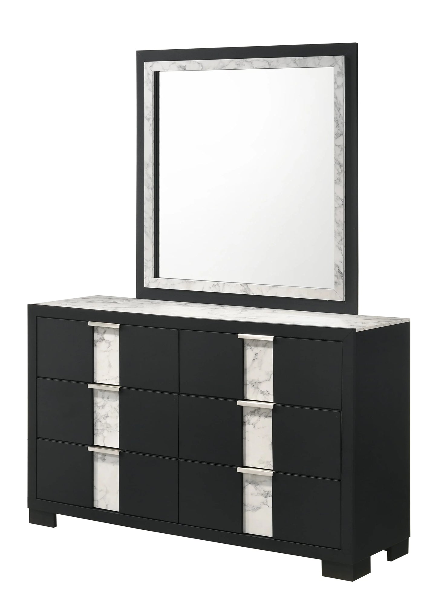 Brand New Black Dresser w/White Faux Marble (Optional Mirror)
