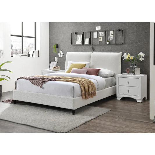 Brand New White Fabric Platform Bed (Queen or King)