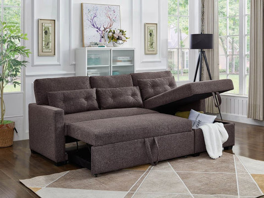 Brand New Sectional Sofa with Pullout Sleeper & Chaise Storage (Grey or Brown)