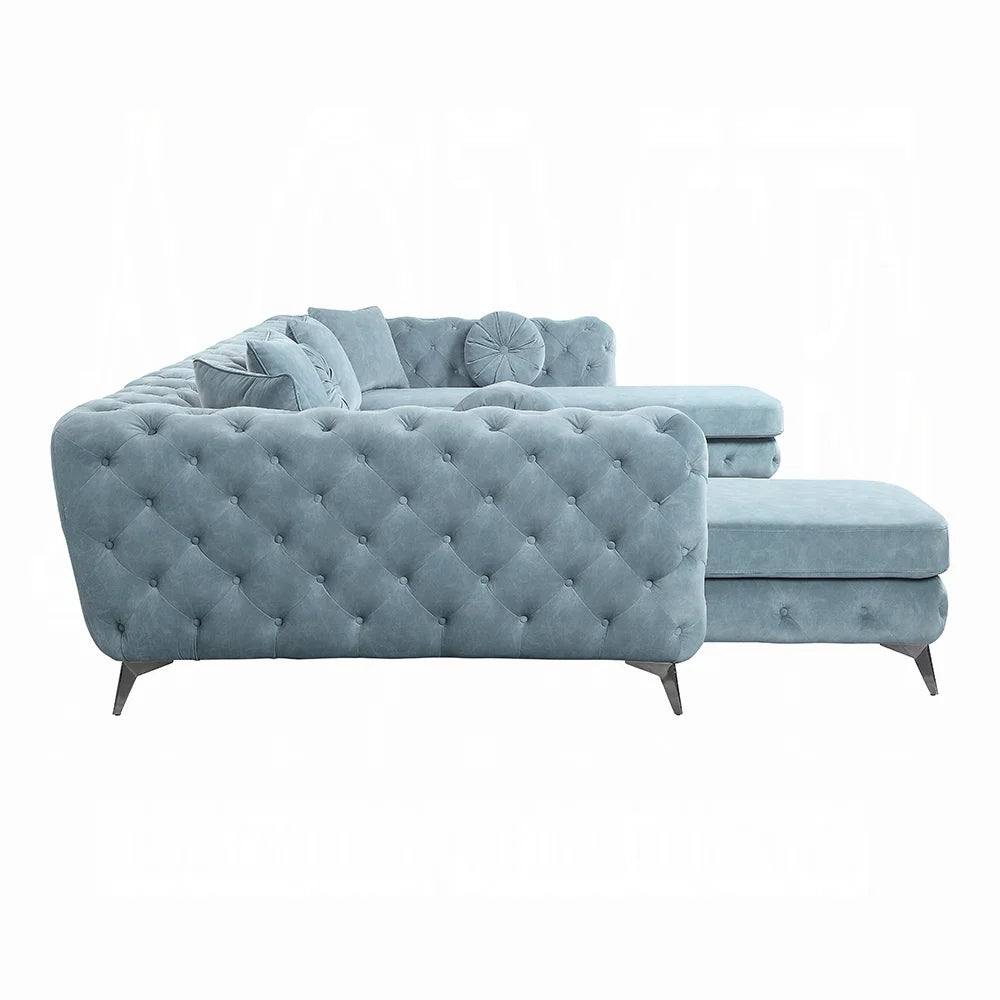 Brand New Dusty Blue Fabric Sectional w/7 Pillows