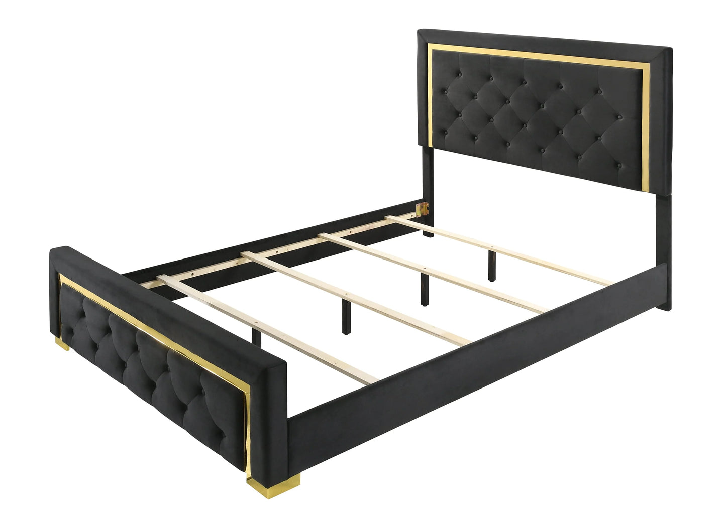 Brand New Black Fabric Bed w/Gold Trim (Queen or King)