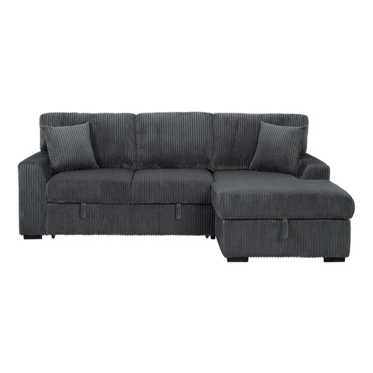 Brand New Corduroy Fabric Upholstered RHF Sectional Sofa Bed w/Storage (3 Colors)