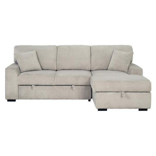 Brand New Corduroy Fabric Upholstered RHF Sectional Sofa Bed w/Storage (3 Colors)