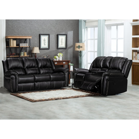 Brand New 3pc Black Air Leather Power USB Recliners w/ Stitching Sofa SET