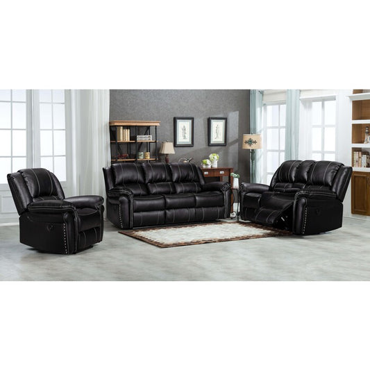 Brand New 3pc Black Air Leather Power USB Recliners w/ Stitching Sofa SET