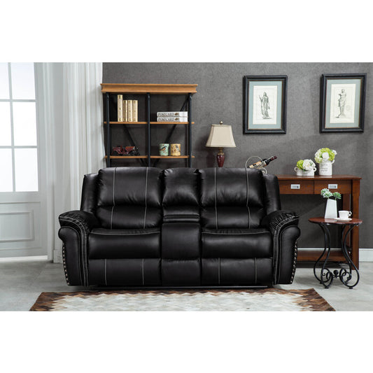 Brand New Black Air Leather Power USB Recliners Loveseat w/ Stitching Design