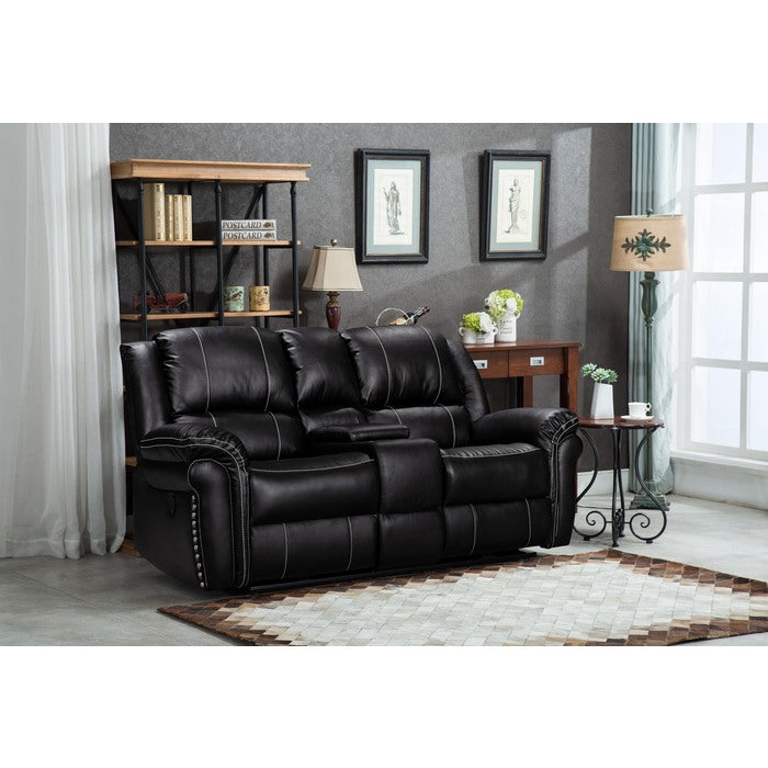 Brand New Black Air Leather Power USB Recliners Loveseat w/ Stitching Design