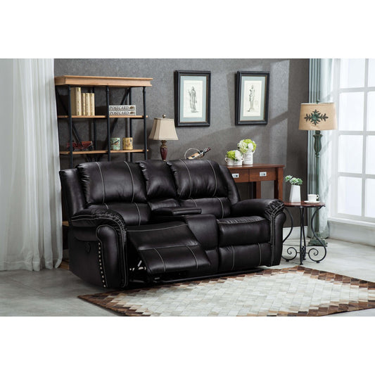Brand New Black Air Leather Power USB Recliners Loveseat w/ Stitching Design