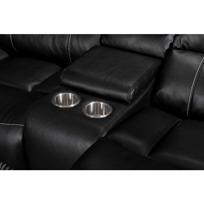 Brand New Black Air Leather Power USB Recliners Loveseat w/ Stitching Design