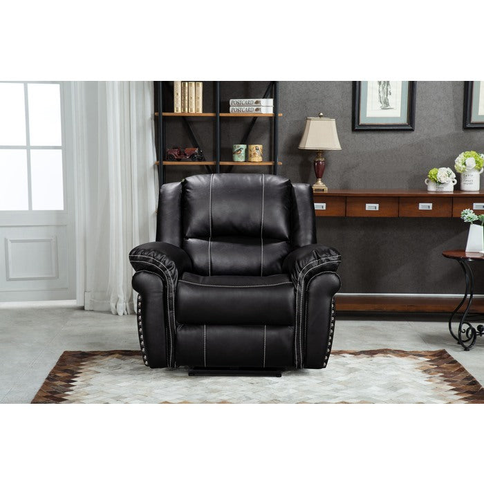 Brand New 3pc Black Air Leather Power USB Recliners w/ Stitching Sofa SET
