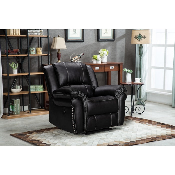 Brand New 3pc Black Air Leather Power USB Recliners w/ Stitching Sofa SET