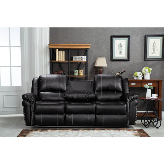 Brand New Black Air Leather Power USB Recliners Sofa w/ Stitching Design