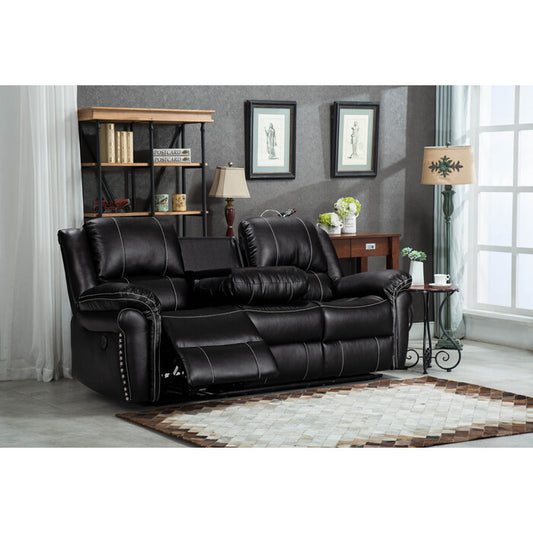 Brand New Black Air Leather Power USB Recliners Sofa w/ Stitching Design
