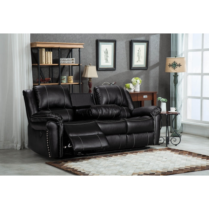 Brand New 3pc Black Air Leather Power USB Recliners w/ Stitching Sofa SET