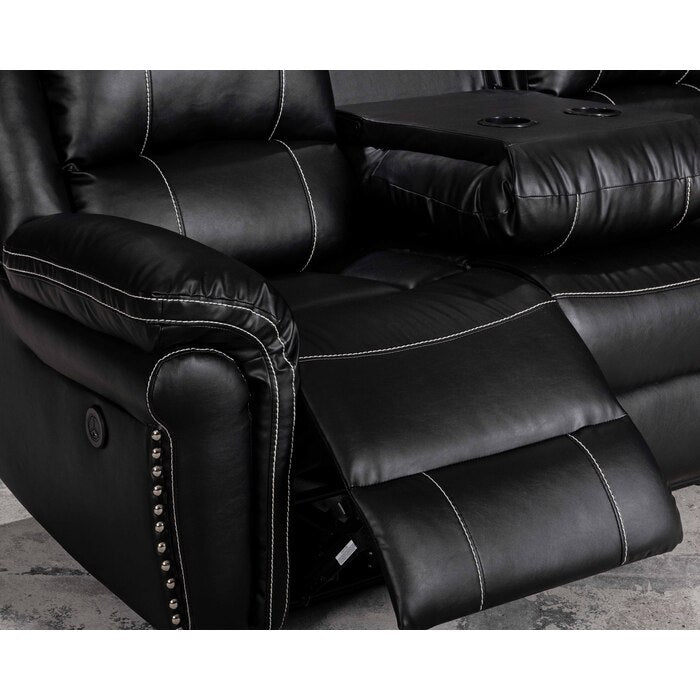 Brand New Black Air Leather Power USB Recliners Sofa w/ Stitching Design