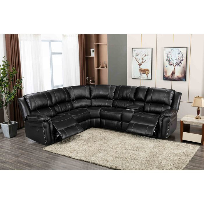 Brand New Black Air Leather Power Modular Recliners Sectional Sofa w/ USB