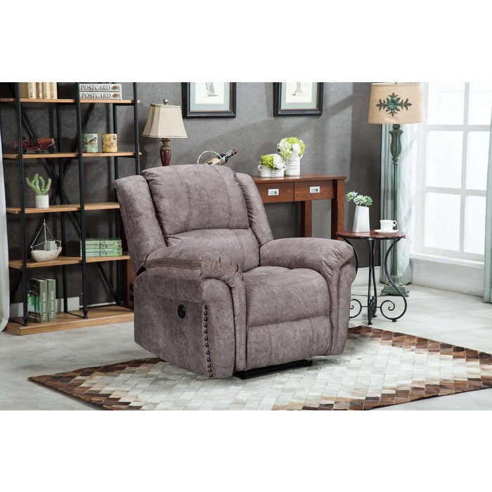 Brand New Fabric USB Power Recliner with Pillow Top Chair with Stitching & Nail Heads Design (2 Colors)