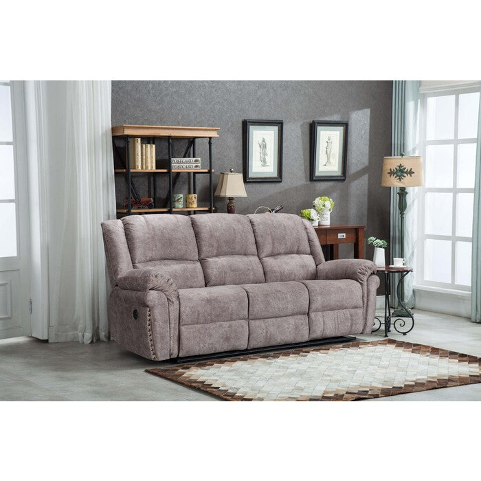 Velvet Power USB Recliners Sofa w/ Stitching Design (Grey or Brown)