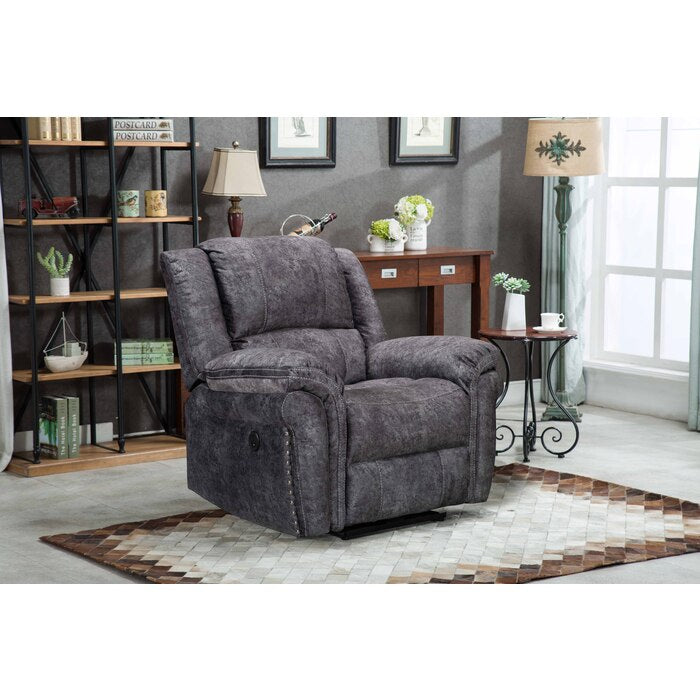 Brand New Fabric USB Power Recliner with Pillow Top Chair with Stitching & Nail Heads Design (2 Colors)