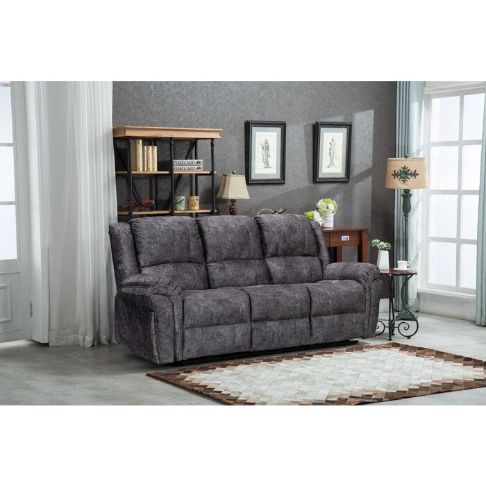 Velvet Power USB Recliners Sofa w/ Stitching Design (Grey or Brown)