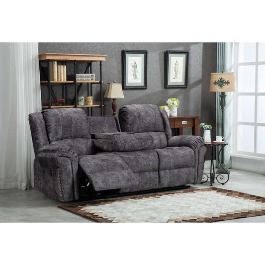 Velvet Power USB Recliners Sofa w/ Stitching Design (Grey or Brown)