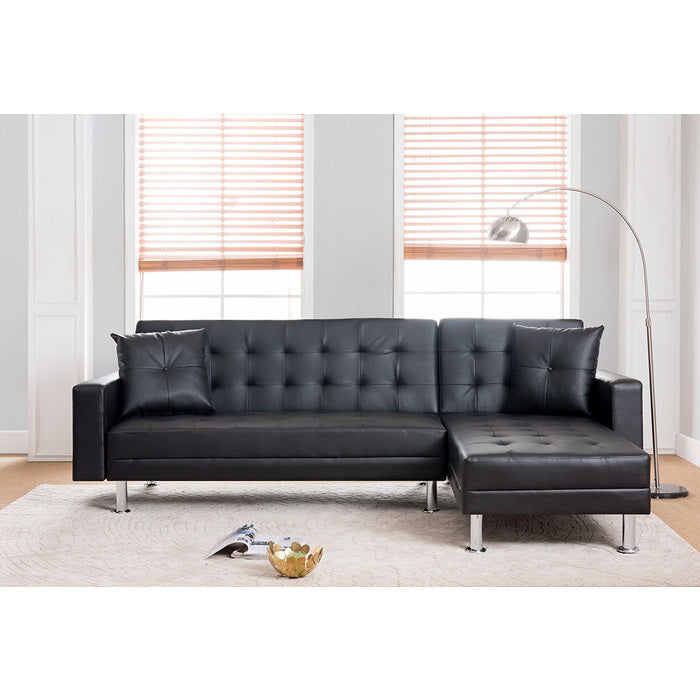 Brand New Black Faux Leather Adjustable Sofa Bed