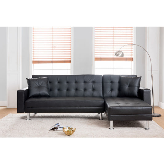 Brand New Black Faux Leather Adjustable Sofa Bed