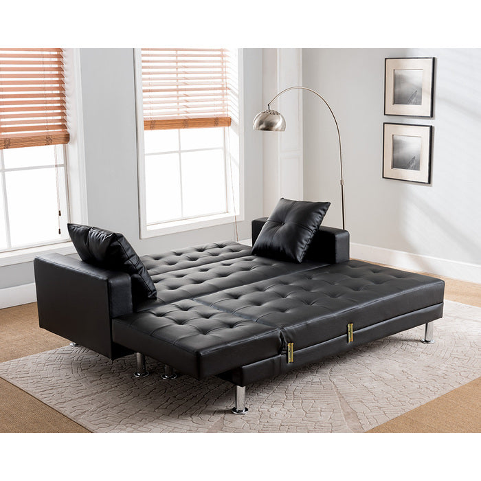 Brand New Black Faux Leather Adjustable Sofa Bed