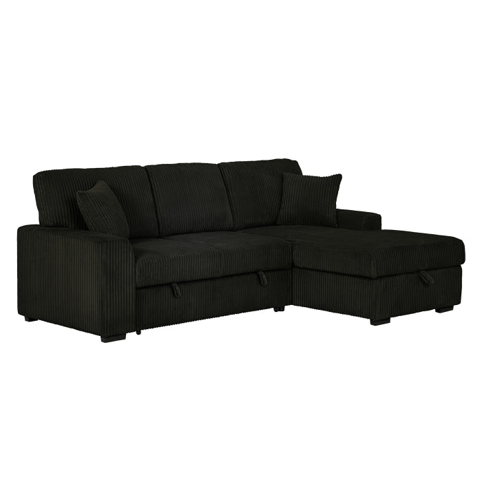 Brand New Black Corduroy RHF Pull Out Sectional Sofa & Storage