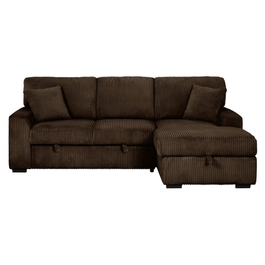 Brand New CHOCOLATE Fabric RHF Pull Out Sectional Sofa & Storage
