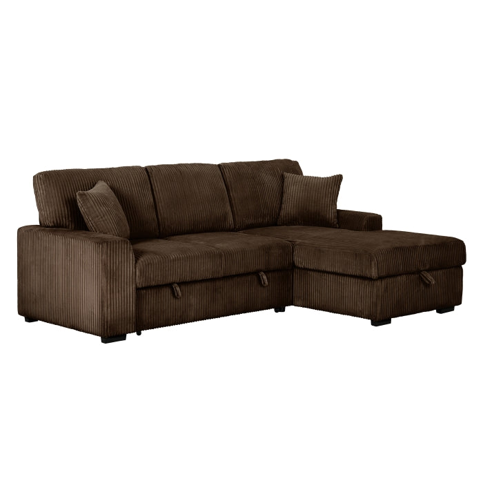 Brand New CHOCOLATE Fabric RHF Pull Out Sectional Sofa & Storage