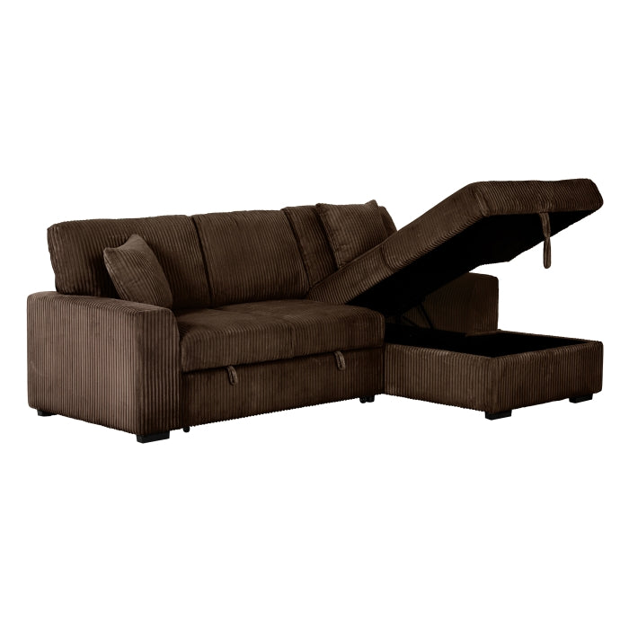 Brand New CHOCOLATE Fabric RHF Pull Out Sectional Sofa & Storage