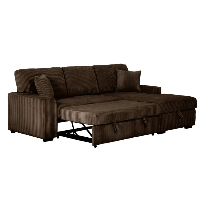 Brand New CHOCOLATE Fabric RHF Pull Out Sectional Sofa & Storage