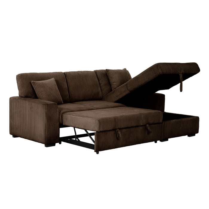 Brand New CHOCOLATE Fabric RHF Pull Out Sectional Sofa & Storage