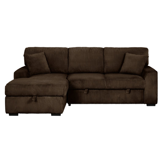 Brand New Dark Brown Corduroy LHF Pull Out Sectional Sofa & Storage