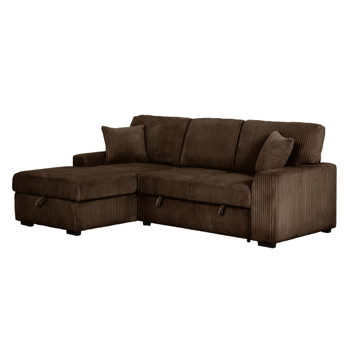 Brand New Dark Brown Corduroy LHF Pull Out Sectional Sofa & Storage