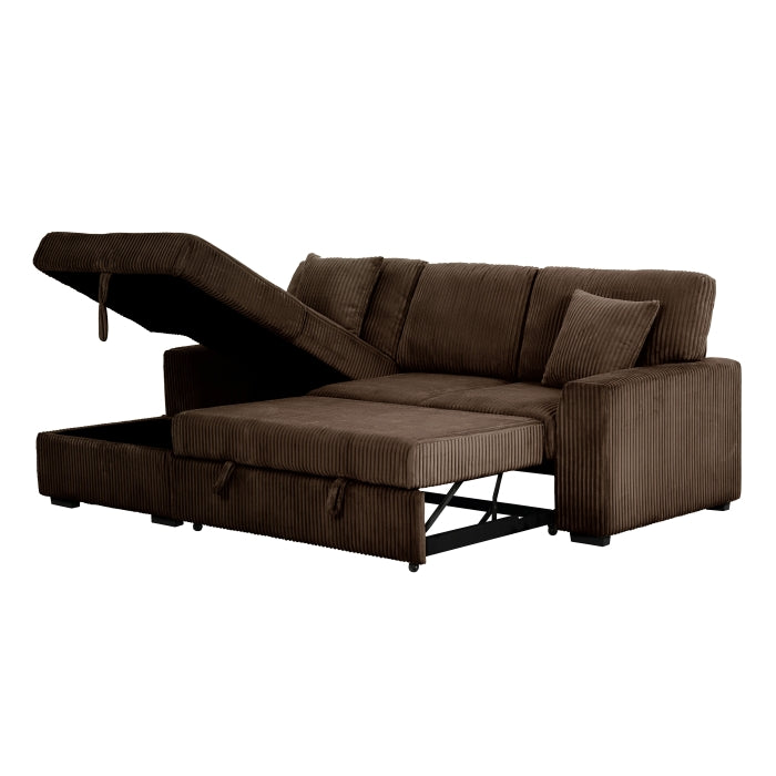 Brand New Dark Brown Corduroy LHF Pull Out Sectional Sofa & Storage
