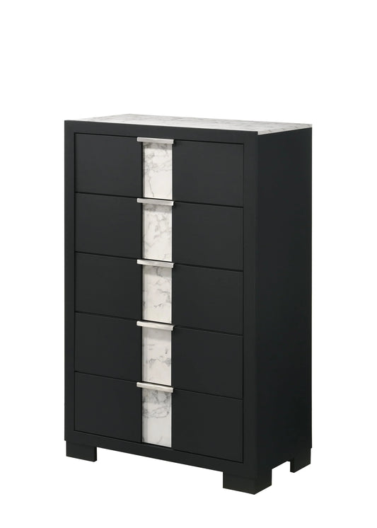 Brand New Black Tall Chest w/White Faux Marble