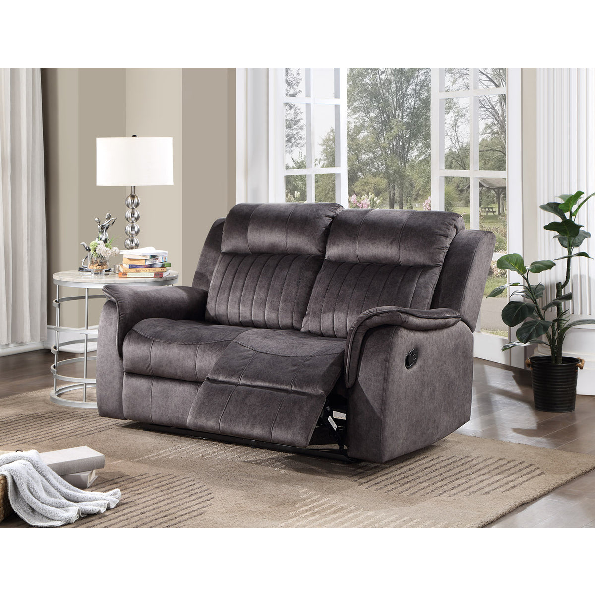 Brand New Fabric Manual Recliners Loveseat (Dark Grey or Blue Grey)