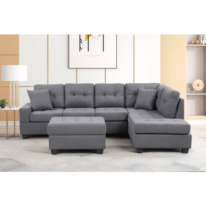 Brand New Fabric Reversible Sectional Sofa & Ottoman w/ Throw Pillows (3 Colors)
