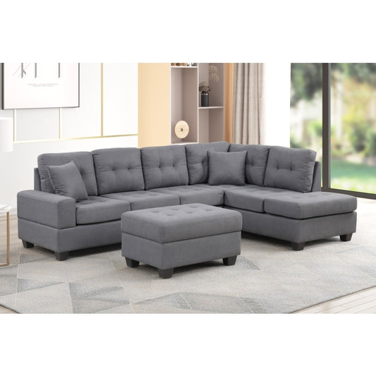 Brand New Fabric Reversible Sectional Sofa & Ottoman w/ Throw Pillows (3 Colors)