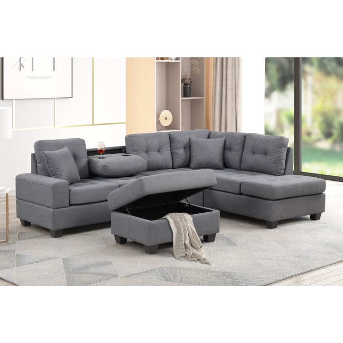 Brand New Fabric Reversible Sectional Sofa & Ottoman w/ Throw Pillows (3 Colors)