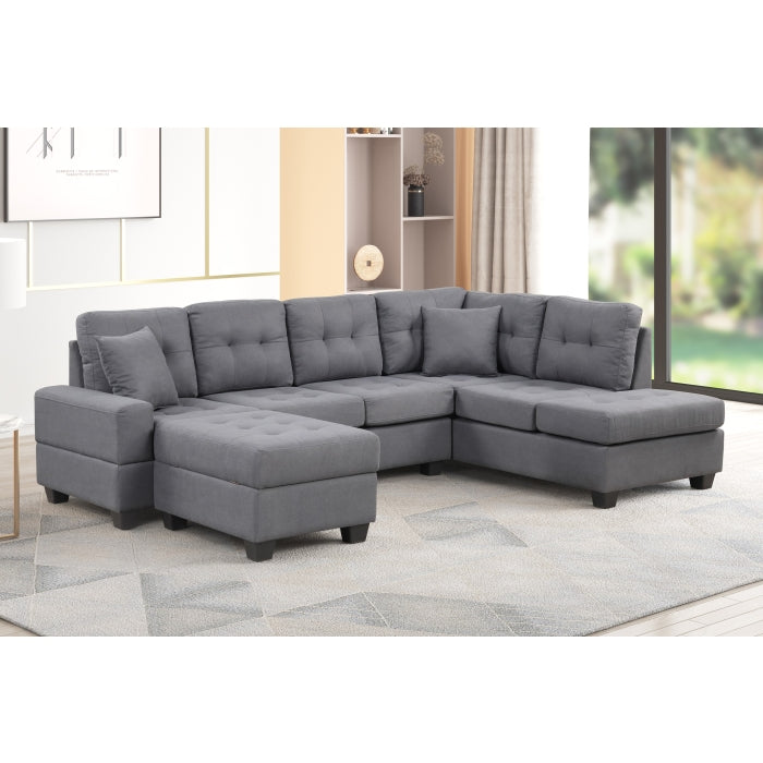 Brand New Fabric Reversible Sectional Sofa & Ottoman w/ Throw Pillows (3 Colors)