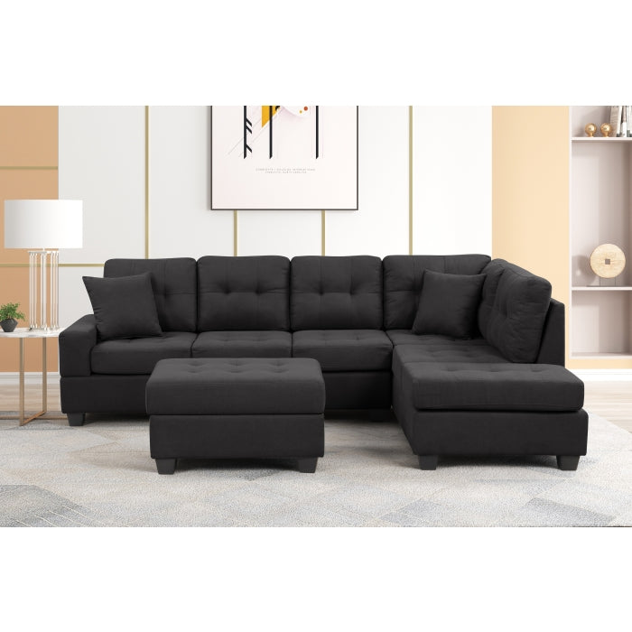 Brand New Fabric Reversible Sectional Sofa & Ottoman w/ Throw Pillows (3 Colors)