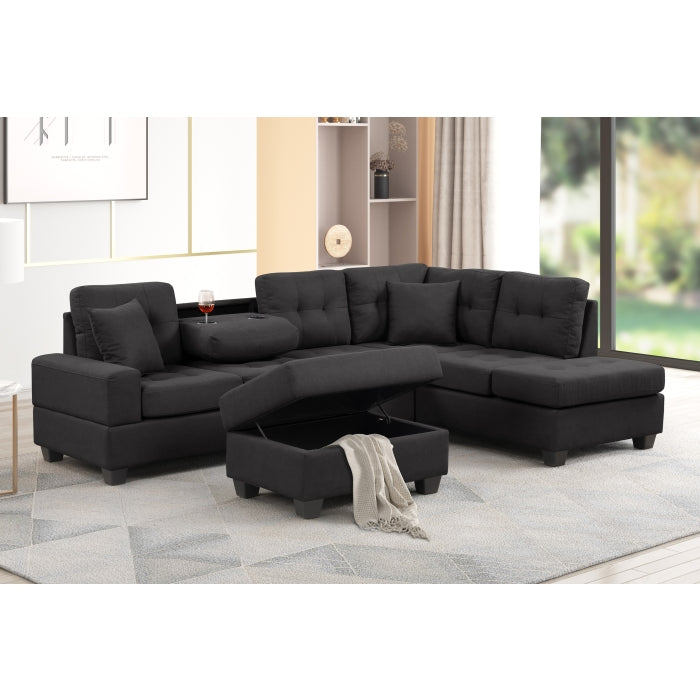 Brand New Fabric Reversible Sectional Sofa & Ottoman w/ Throw Pillows (3 Colors)