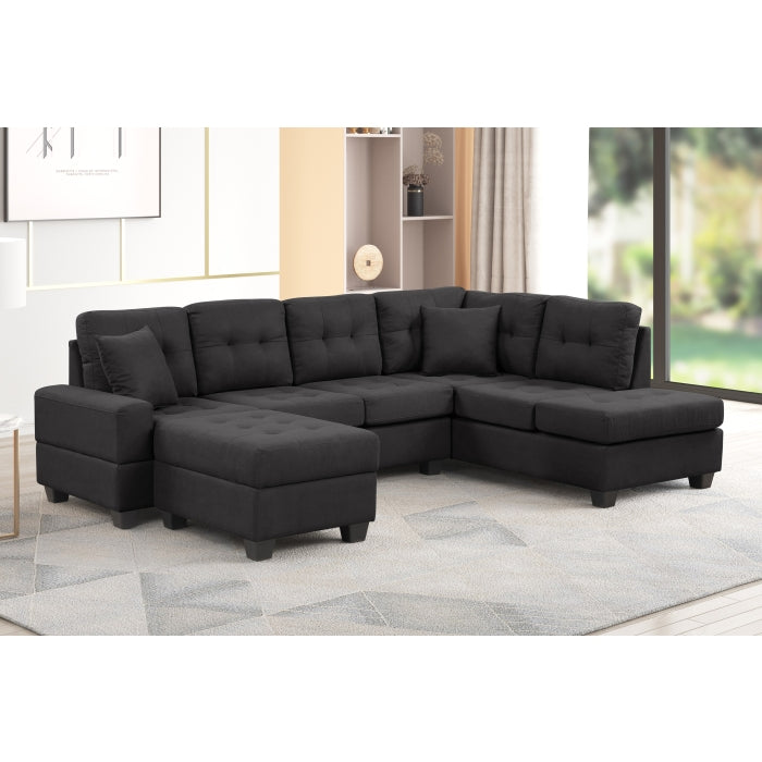 Brand New Fabric Reversible Sectional Sofa & Ottoman w/ Throw Pillows (3 Colors)
