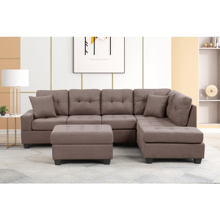 Brand New Fabric Reversible Sectional Sofa & Ottoman w/ Throw Pillows (3 Colors)
