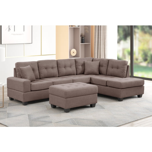 Brand New Fabric Reversible Sectional Sofa & Ottoman w/ Throw Pillows (3 Colors)